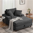 Corduroy Chaise Lounge with Storage & Removable Pillows & Foam Filling - Gray