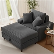 Corduroy Chaise Lounge with Storage & Removable Pillows & Foam Filling - Gray