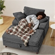 Corduroy Chaise Lounge with Storage & Removable Pillows & Foam Filling - Gray