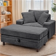 Corduroy Chaise Lounge with Storage & Removable Pillows & Foam Filling - Gray