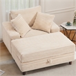 Corduroy Chaise Lounge with Storage & Removable Pillows & Foam Filling - White