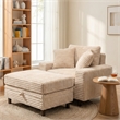 Corduroy Chaise Lounge with Storage & Removable Pillows & Foam Filling - White