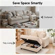 Corduroy Chaise Lounge with Storage & Removable Pillows & Foam Filling - White