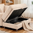 Corduroy Chaise Lounge with Storage & Removable Pillows & Foam Filling - White