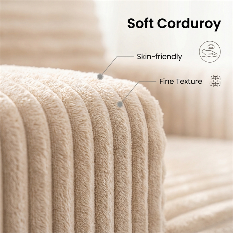 Corduroy Chaise Lounge with Storage & Removable Pillows & Foam Filling - White