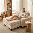 Corduroy Chaise Lounge with Storage & Removable Pillows & Foam Filling - White