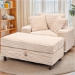 Corduroy Chaise Lounge with Storage & Removable Pillows & Foam Filling - White