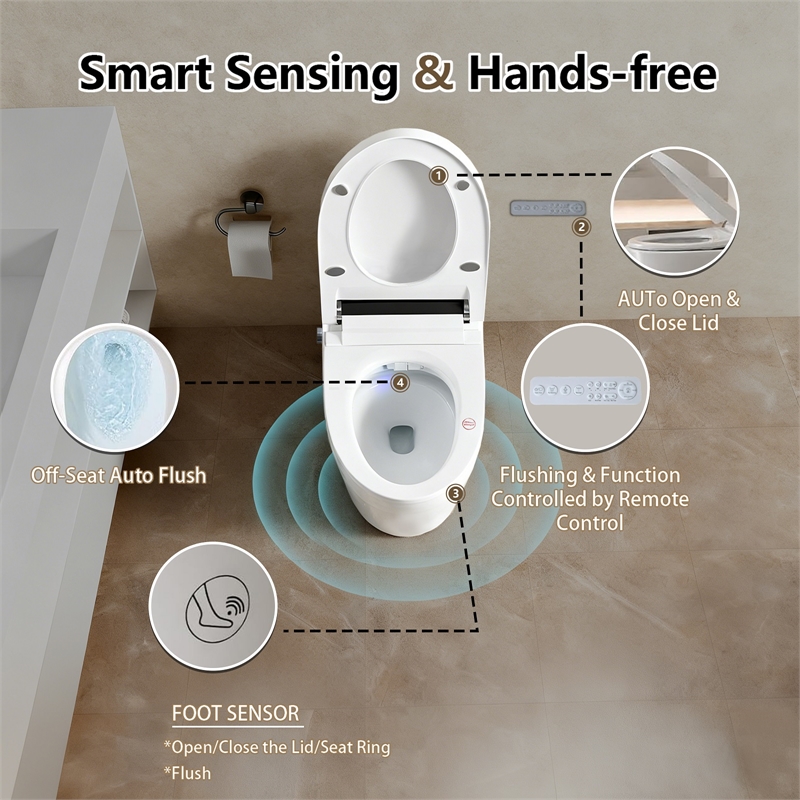 110V Smart Toilet with Foot Sensor & Power Outage Flush - White