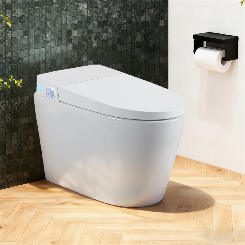 110V Smart Toilet with Foot Sensor & Power Outage Flush - White