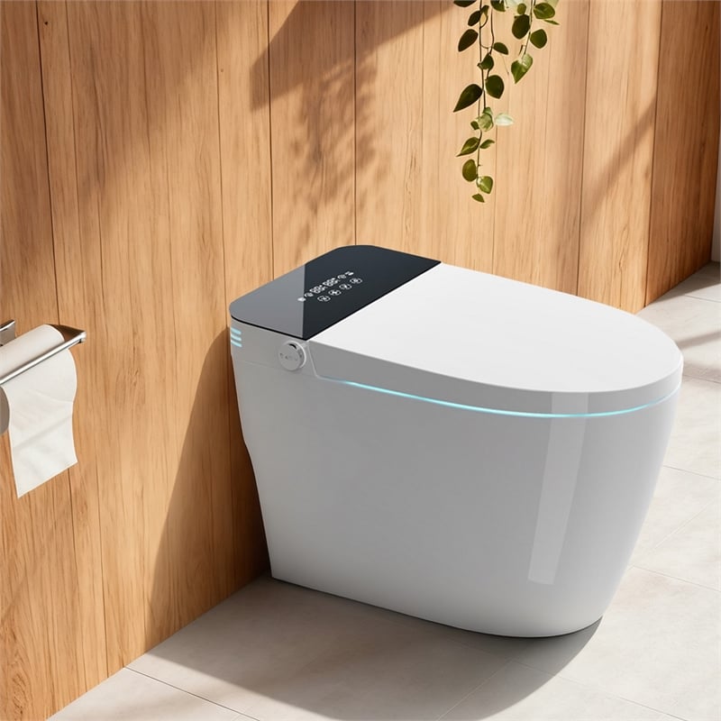 110V Smart Toilet with Foot Sensor & Power Outage Flush -Black Back Panel