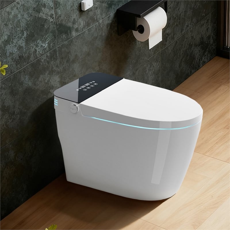 110V Smart Toilet with Foot Sensor & Power Outage Flush -Black Back Panel