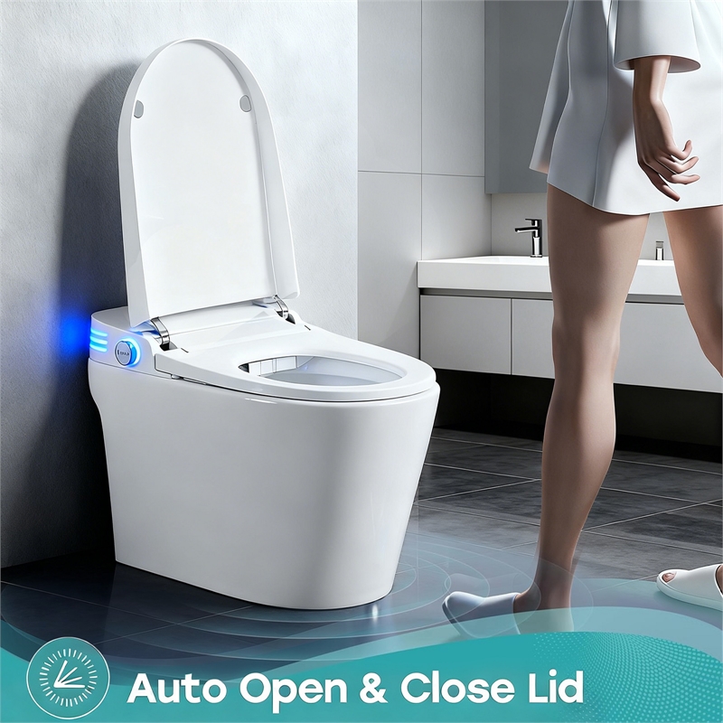 110V Smart Toilet with Foot Sensor&Power Outage Flush&Auto Lid -Black Back Panel