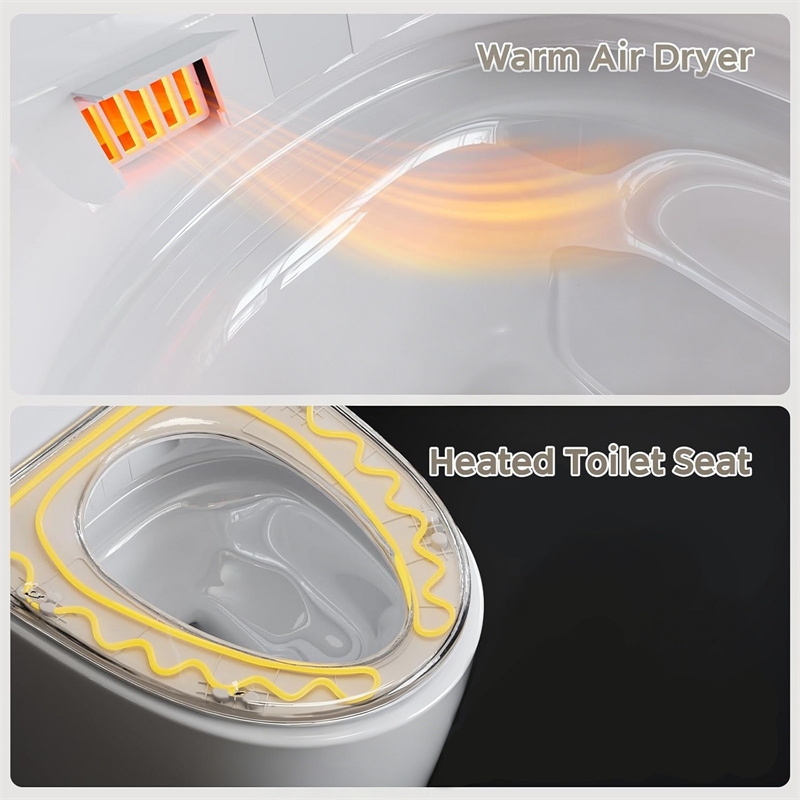 110V Smart Toilet with Foot Sensor&Power Outage Flush&Auto Lid -Black Back Panel