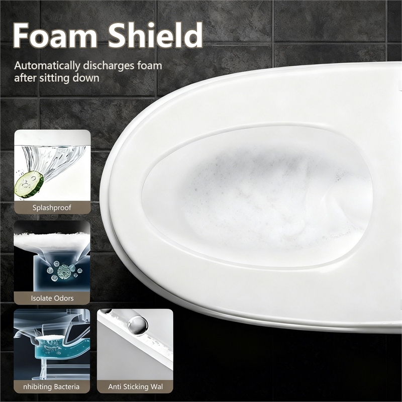 110V Smart Toilet with Foot Sensor&Power Outage Flush&Auto Lid -Black Back Panel