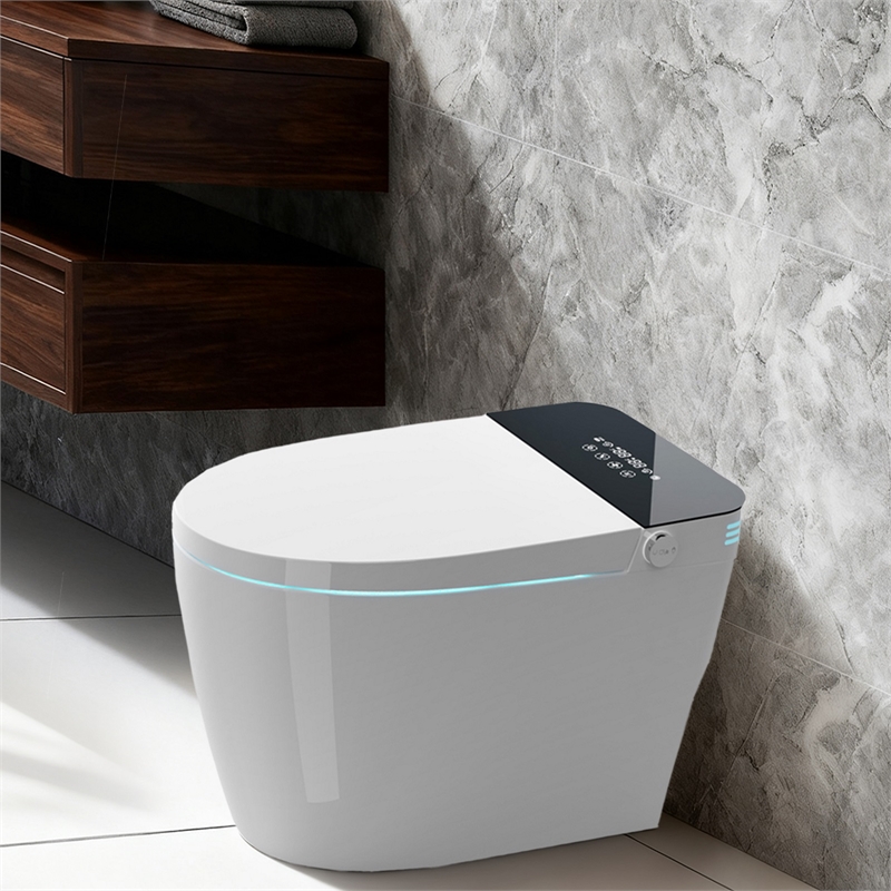 110V Smart Toilet with Foot Sensor&Power Outage Flush&Auto Lid -Black Back Panel