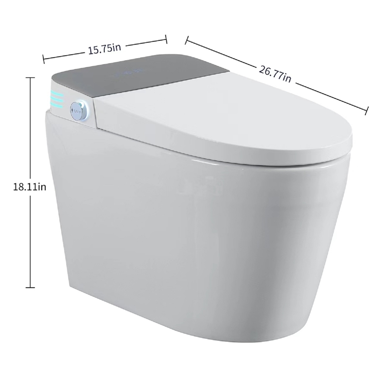 110V Smart Toilet with Foot Sensor&Power Outage Flush&Auto Lid -Black Back Panel