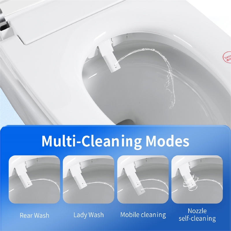 110V Smart Toilet with Foot Sensor&Power Outage Flush&Auto Lid -Black Back Panel