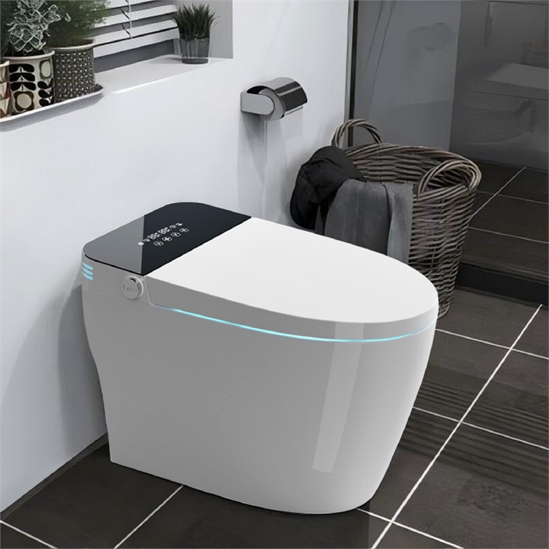 110V Smart Toilet with Foot Sensor&Power Outage Flush&Auto Lid -Black Back Panel