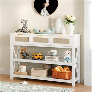 47.2&quot White Entryway Table with X-Shaped Stable Design & Metal Handles