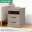 Gray End Table with 2 Drawers & Built-in Power Outlet & RGB LED Light Strip