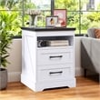 White End Table with 2 Drawers & Built-in Power Outlet & RGB LED Light Strip