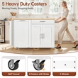 White Foldable Kitchen Island Cart with Trash Can Storage & 5 Heavy-Duty Casters