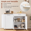 White Foldable Kitchen Island Cart with Trash Can Storage & 5 Heavy-Duty Casters