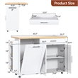 White Foldable Kitchen Island Cart with Trash Can Storage & 5 Heavy-Duty Casters