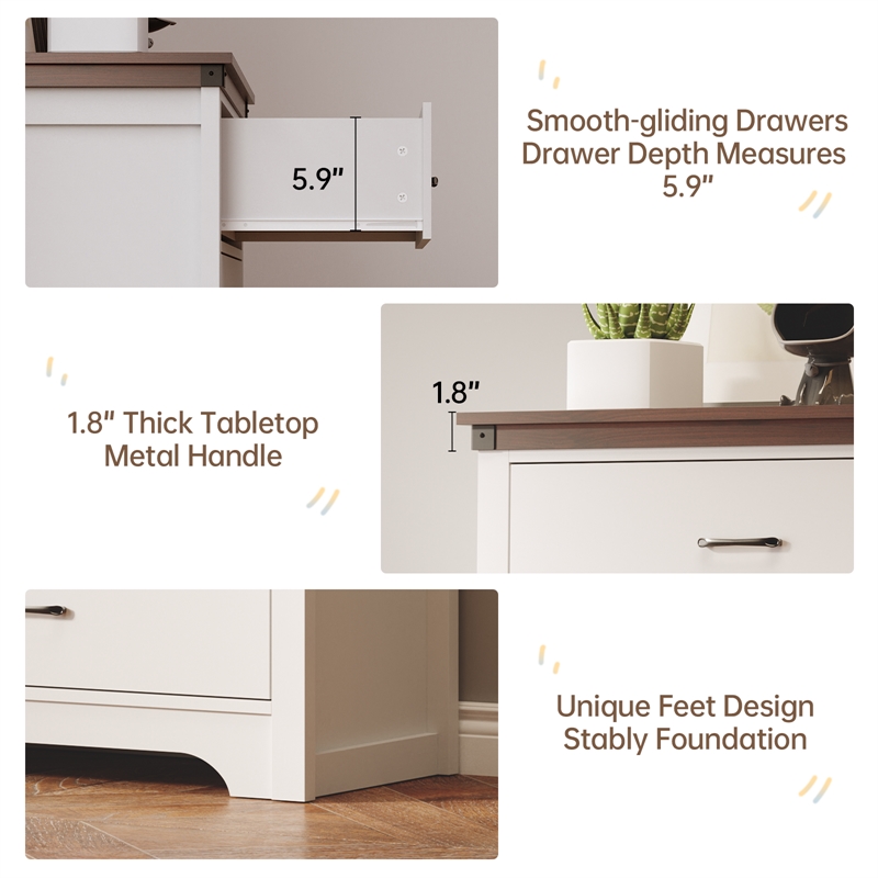 Farmhouse 5-Drawer Dresser with Anti-Tipping Device & Storage Organizer - White