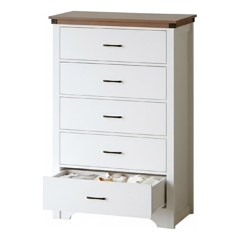 Farmhouse 5-Drawer Dresser with Anti-Tipping Device & Storage Organizer - White