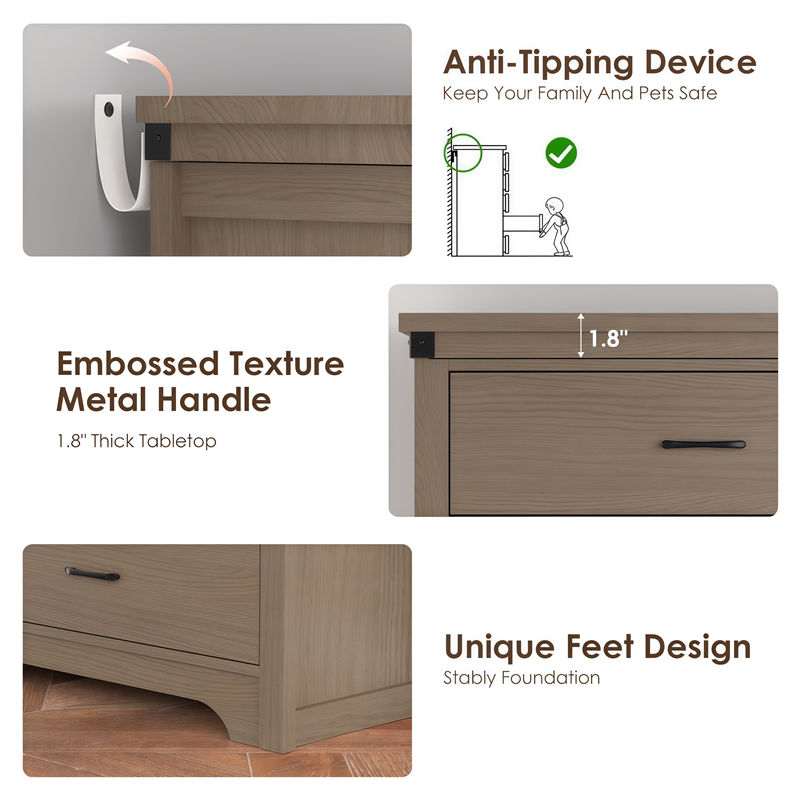 Modern 5-Drawer Tall Dresser with Anti-Tipping Device & Storage Organizer - Oak