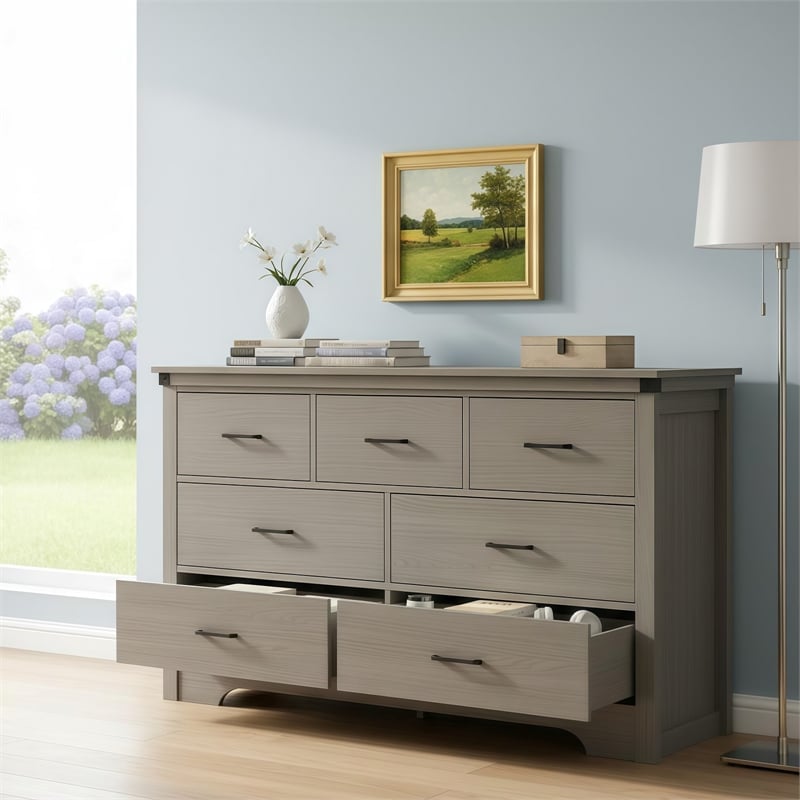 Modern 7-Drawer Dresser with Anti-Tipping Device & Storage Organizer  - Gray