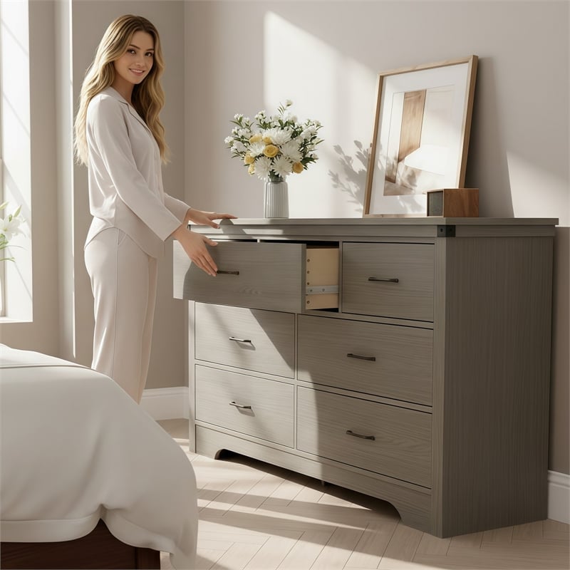 Modern 7-Drawer Dresser with Anti-Tipping Device & Storage Organizer  - Gray