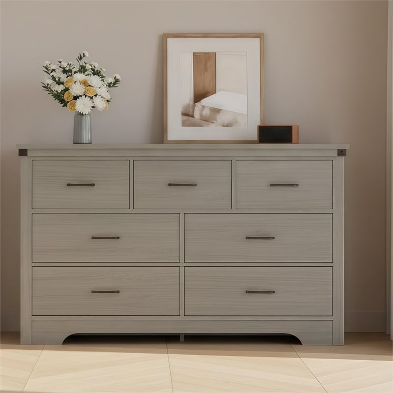 Modern 7-Drawer Dresser with Anti-Tipping Device & Storage Organizer  - Gray