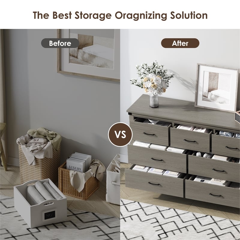 Modern 7-Drawer Dresser with Anti-Tipping Device & Storage Organizer  - Gray