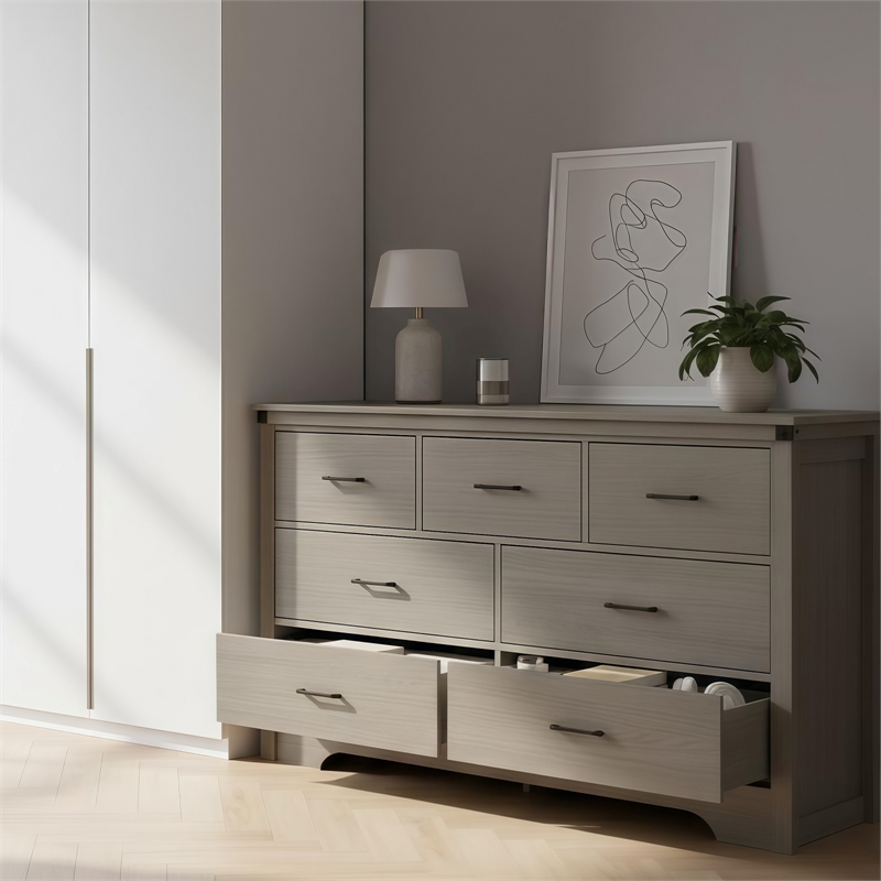 Modern 7-Drawer Dresser with Anti-Tipping Device & Storage Organizer  - Gray