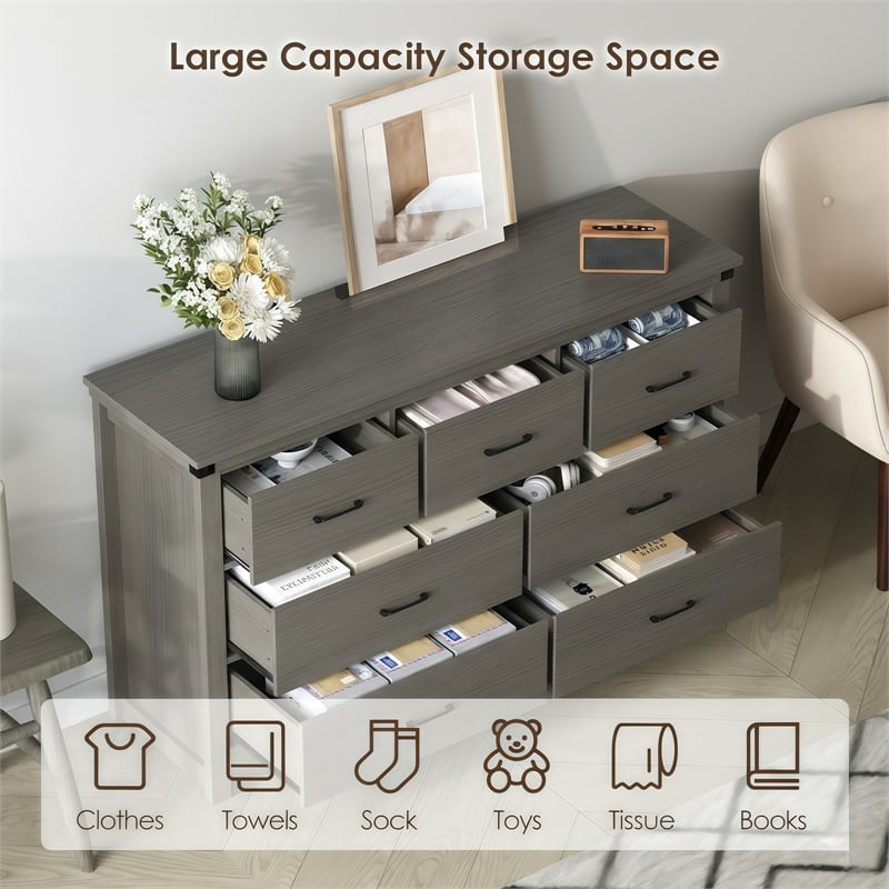 Modern 7-Drawer Dresser with Anti-Tipping Device & Storage Organizer  - Gray