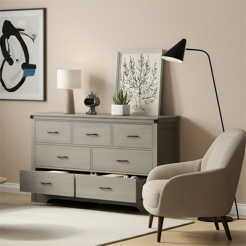 Modern 7-Drawer Dresser with Anti-Tipping Device & Storage Organizer  - Gray