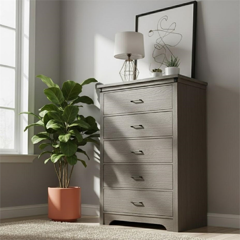 Modern 5-Drawer Dresser with Anti-Tipping Device & Storage Organizer  - Gray