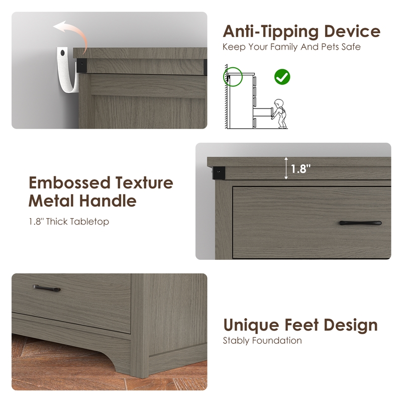 Modern 5-Drawer Dresser with Anti-Tipping Device & Storage Organizer  - Gray