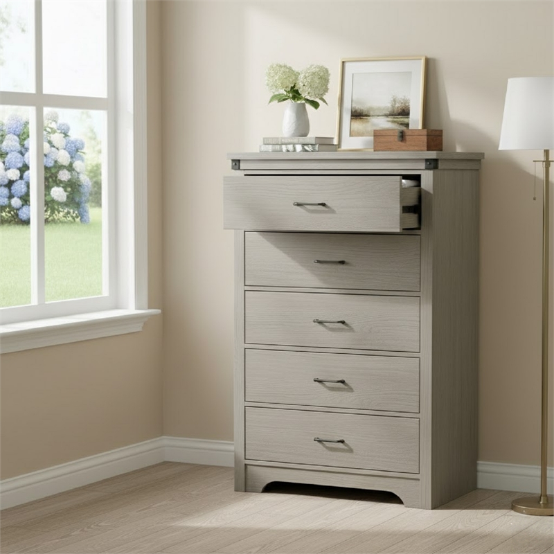 Modern 5-Drawer Dresser with Anti-Tipping Device & Storage Organizer  - Gray