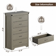Modern 5-Drawer Dresser with Anti-Tipping Device & Storage Organizer  - Gray