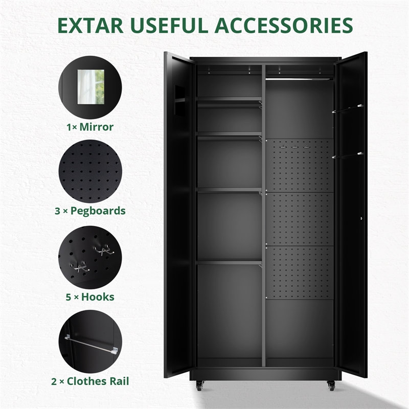 Heavy-Duty Metal Storage Cabinet with Lock & Rolling Tool - Black