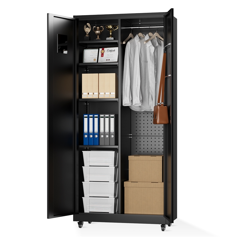 Heavy-Duty Metal Storage Cabinet with Lock & Rolling Tool - Black