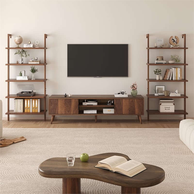 Engineered Wood Wall-Mounted Shelf with 5-Tier Floating Shelves - Light Brown