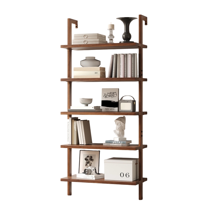 Engineered Wood Wall-Mounted Shelf with 5-Tier Floating Shelves - Light Brown