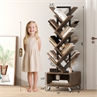 360-Degree Rotating Double V Bookcase with Lockable Wheels & Storage - Brown