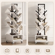 360-Degree Rotating Double V Bookcase with Lockable Wheels & Storage - White