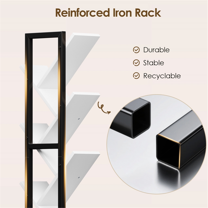 360-Degree Rotating Double V Bookcase with Lockable Wheels & Storage - White