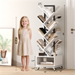 360-Degree Rotating Double V Bookcase with Lockable Wheels & Storage - White